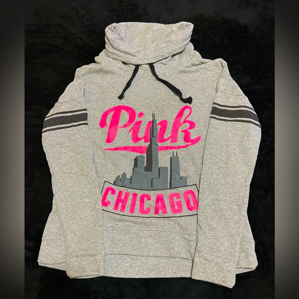 PINK Victoria's Secret Gray and Pink Cowl Neck Sweater